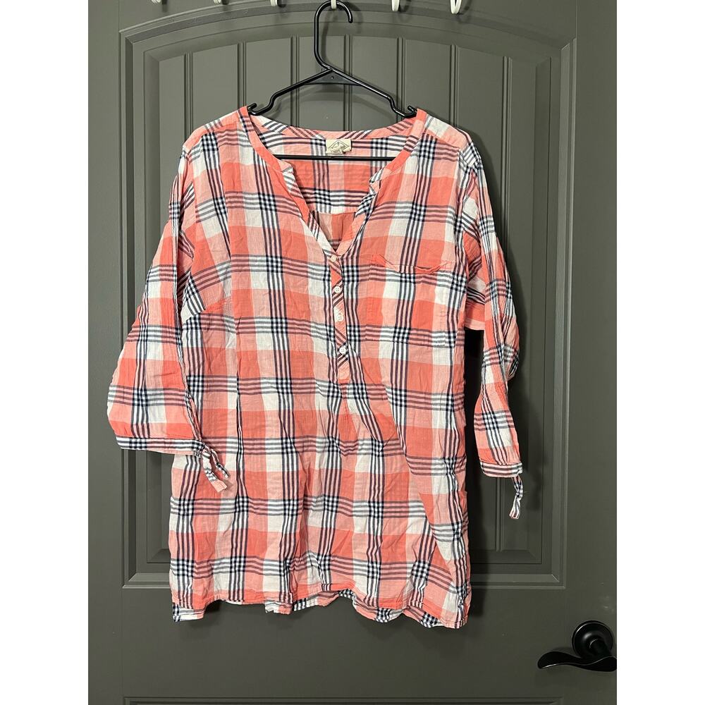 St. John’s Bay Pink White Tartan Plaid Top Size 2X